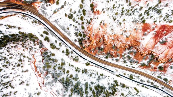 Aerial Photography Winter Road 5k Wallpaper