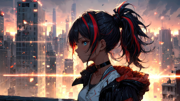 Ai Anime Girl In Big City Wallpaper