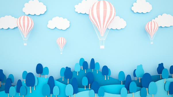 Air Ballons Minimal Landscape 5k Wallpaper