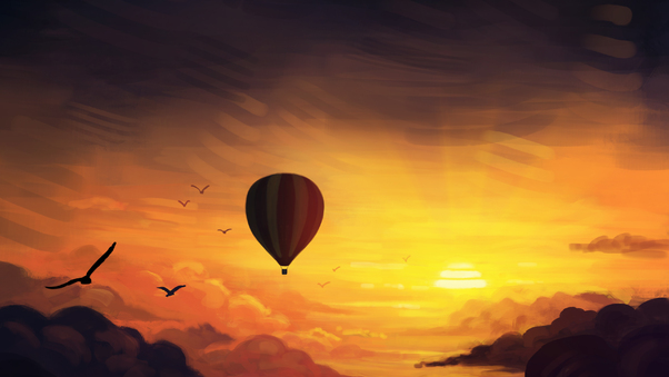Air Balloon Sunset Digital Art Wallpaper