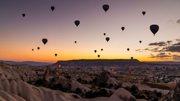 Air Balloons Flying Over Cappadocia 5k Wallpaper