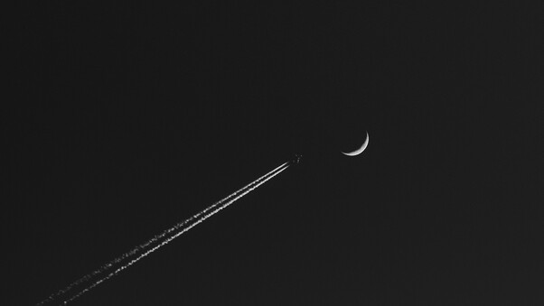 Airplane Moon Minimalism Wallpaper