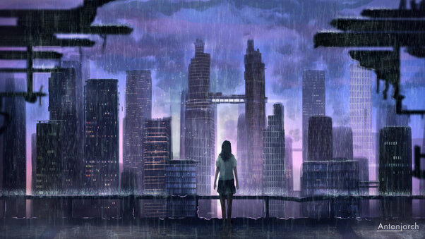 Alone Girl In Rain Wallpaper