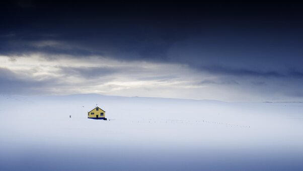 Alone House On Top Of Ice Mountains Wallpaper