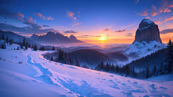 Alpine Snow Covered Mountain At Twilight (1280x720) Resolution Wallpaper