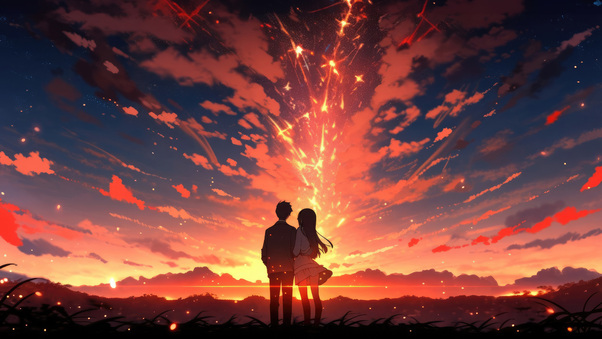 An Anime Couple Romantic Duet Wallpaper