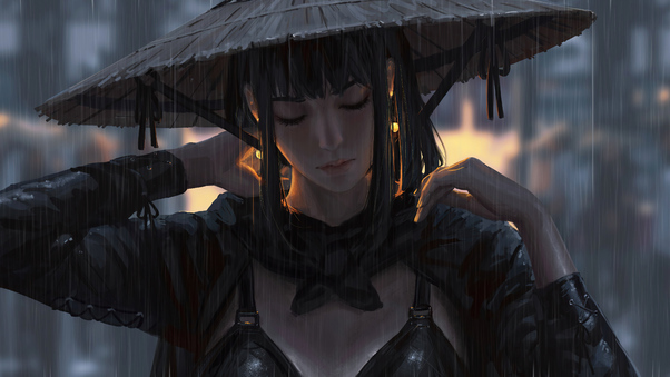 Ancient Warrior Girl Rain Hat 4k Wallpaper