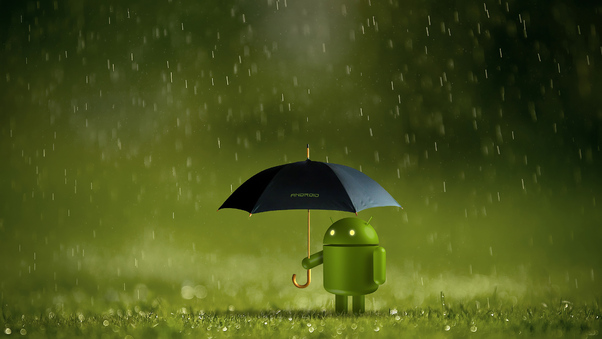Android Doodle With Umbrella 4k Wallpaper