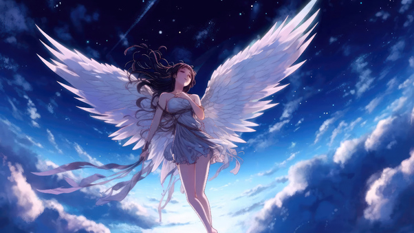 Angel Girl Flying In Heaven Wallpaper