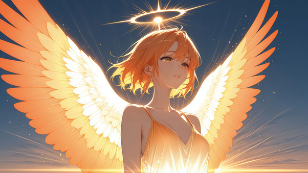 Angel Girl With Halo And Glowing Wings (1336x768) Resolution Wallpaper
