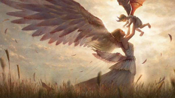 Angel Mom With Kid Wallpaper