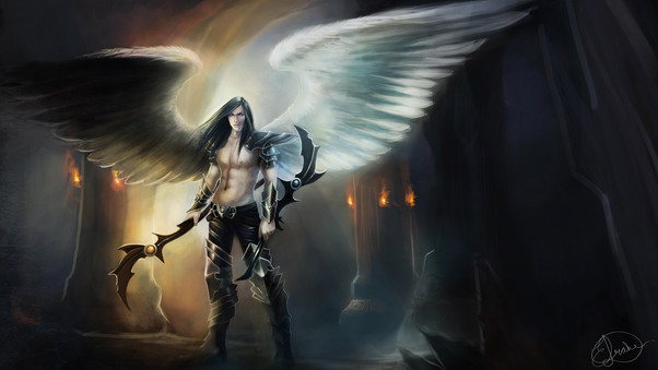 Angel Warrior Fantasy Man Wings Wallpaper