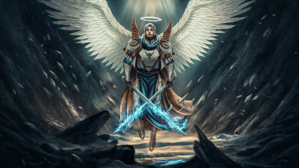 Angel Warrior With Two Blue Swords (1336x768) Resolution Wallpaper