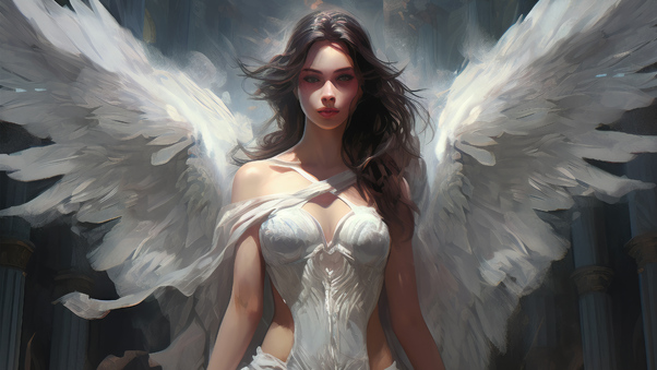 Angel Wings Ai Portrait Long Hair Wallpaper