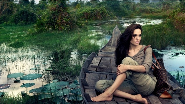 Angelina Jolie On Boat Wallpaper