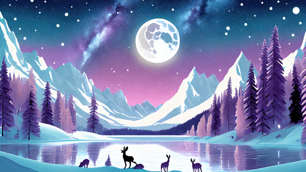 Animals Moon Cold Night Wallpaper