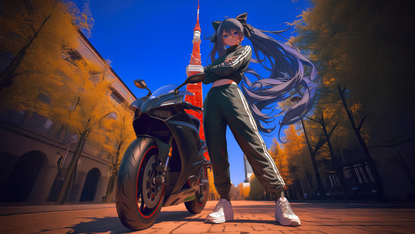 Anime Biker Girl Adventure Wallpaper