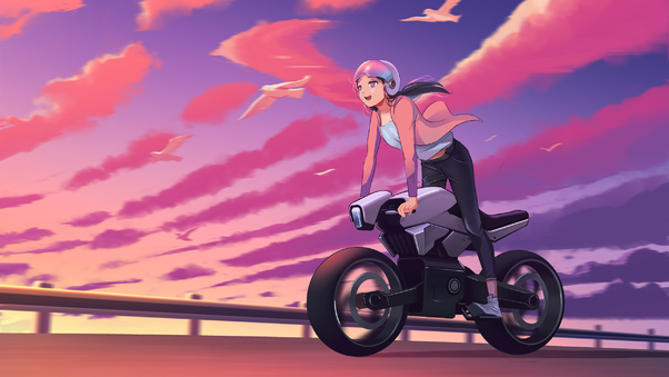 Anime Biker Girl Art Wallpaper