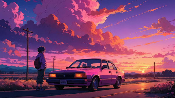 Anime Boy And His Car Wallpaper
