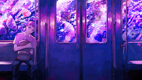 Anime Boy Sitting In Train Leaning Wallpaper