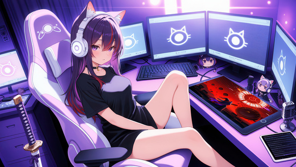 Anime Cat Girl Streamer Wallpaper