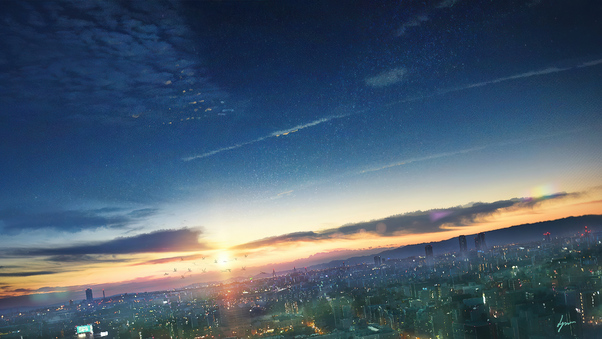 Anime City Cityscape Cloud Wallpaper