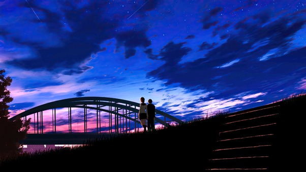 Anime Couple Evening Walk Wallpaper