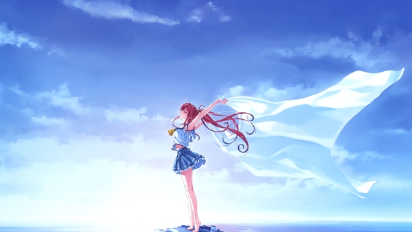 Anime Deep Blue Sky Pure White Wings 4k Wallpaper