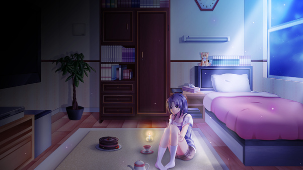 Anime Girl Alone In Room On Her Birthday Wallpaper