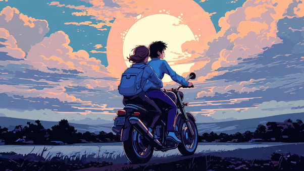 Anime Girl And Boy On Bike Wallpaper