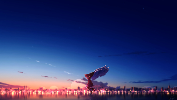 Anime Girl Angel Sky 4k Wallpaper