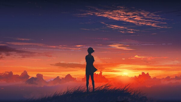 Anime Girl Artistic Sunset Wallpaper