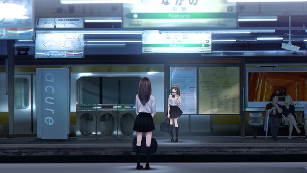 Anime Girl At Train Station Wallpaper