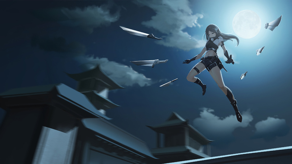 Anime Girl Attack Swords Small Weapons 4k Wallpaper