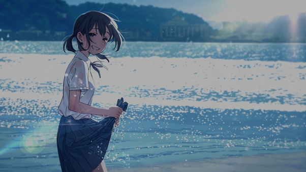 Anime Girl Beach 4k Wallpaper