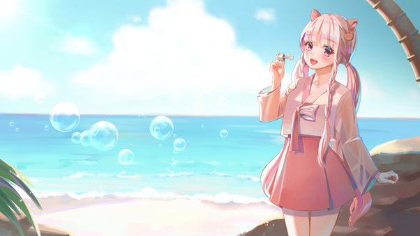 Anime Girl Blowing Bubbles Wallpaper