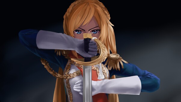 Anime Girl Blue Eyes With Sword Wallpaper