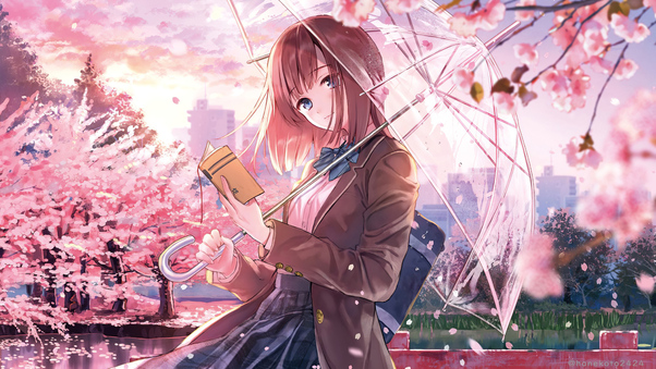 Anime Girl Cherry Blossom Season 5k Wallpaper