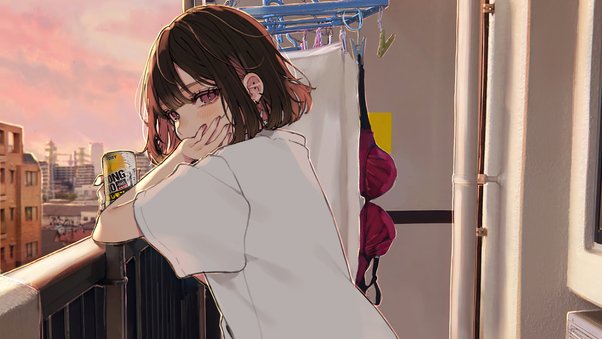 Anime Girl Chilling At Balcony 4k Wallpaper