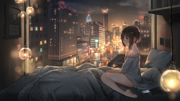Anime Girl City Lights 4k Wallpaper