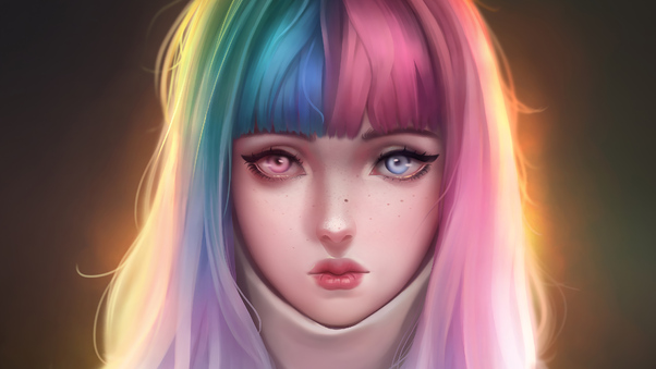 Anime Girl Colorful Hairs 4k Wallpaper