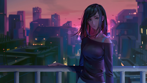 Anime Girl Dawn City 4k Wallpaper