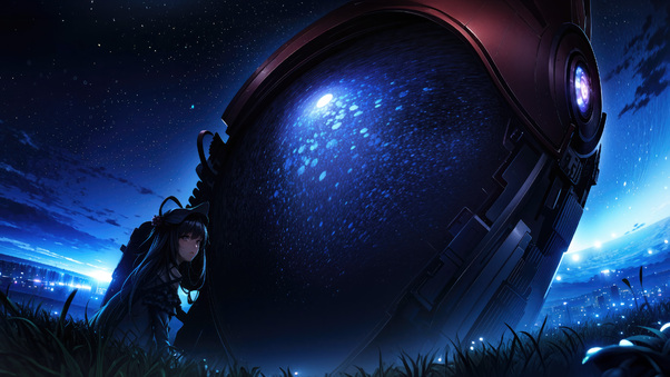 Anime Girl Discovering Alien Capcell Wallpaper