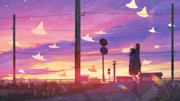Anime Girl Dreamy Skies Wallpaper