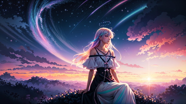 Anime Girl Dreamy When The Sky Touches The Nightfall Wallpaper