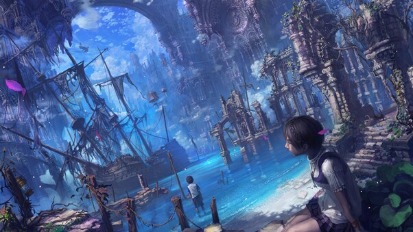 Anime Girl Fantasy Sailing Ship 4 Wallpaper