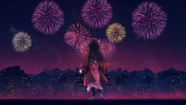 Anime Girl Firework Spectacle Wallpaper