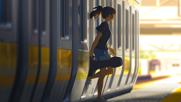 Anime Girl Getting Out Of Train 4k Wallpaper
