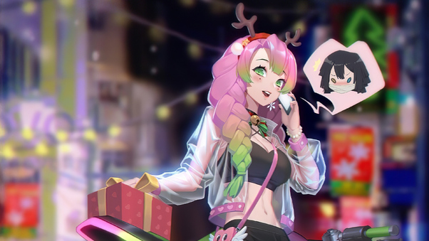 Anime Girl Gifting Presents On Christmas 4k Wallpaper