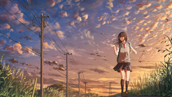 Anime Girl Going To School Wallpaper